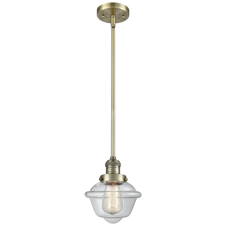 Image 1 Franklin Restoration Oxford 8" Brass Stemmed Mini Pendant w/ Clear Sha