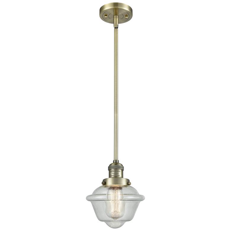 Image 1 Franklin Restoration Oxford 8" Brass Stemmed Mini Pendant w/ Seedy Sha