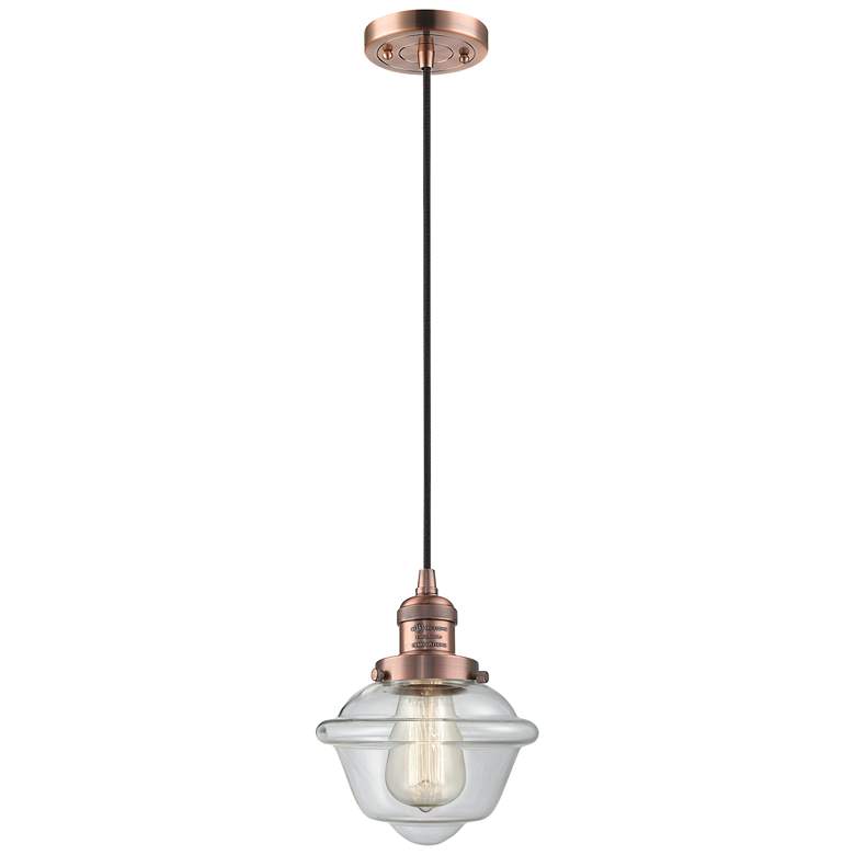 Image 1 Franklin Restoration Oxford 8" Copper Corded Mini Pendant w/ Clear Sha