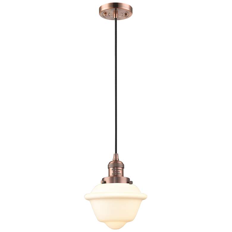 Image 1 Franklin Restoration Oxford 8" Copper Corded Mini Pendant w/ White Sha