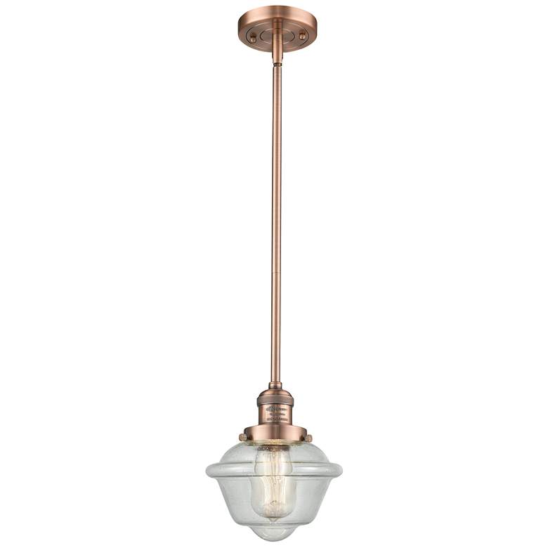 Image 1 Franklin Restoration Oxford 8" Copper Stemmed Mini Pendant w/ Seedy Sh