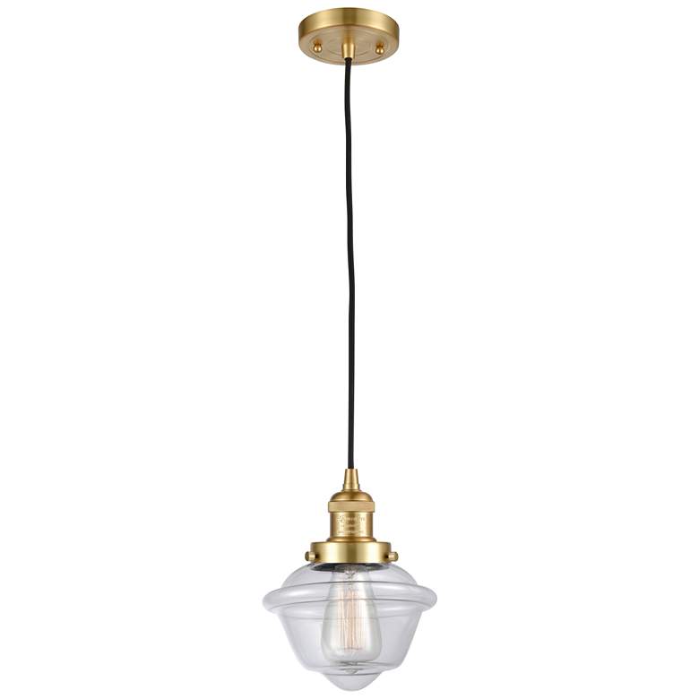 Image 1 Franklin Restoration Oxford 8" Gold Corded Mini Pendant w/ Clear Shade