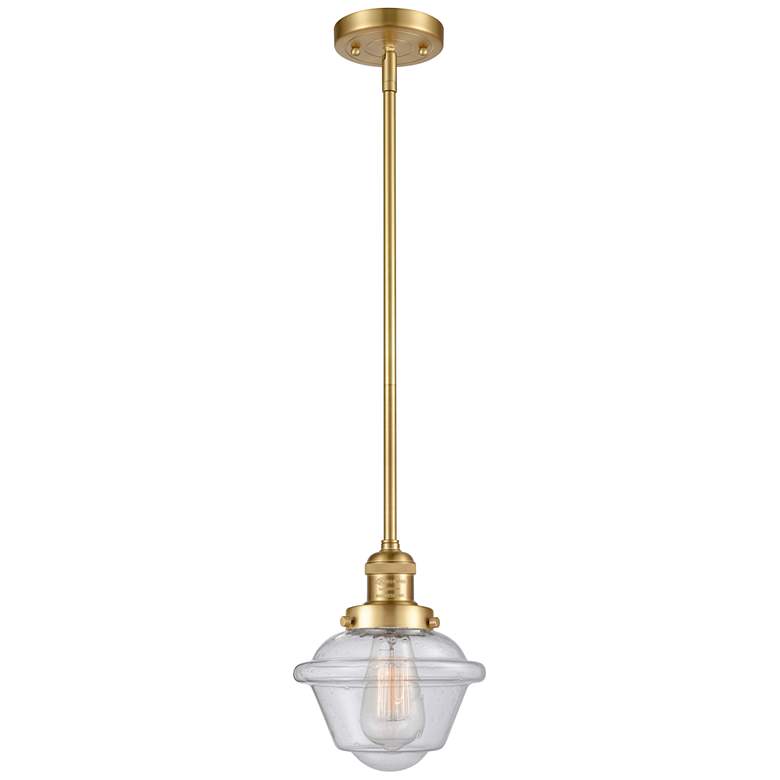 Image 1 Franklin Restoration Oxford 8" Gold Stemmed Mini Pendant w/ Seedy Shad
