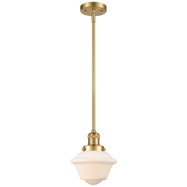 Image 1 Franklin Restoration Oxford 8" Gold Stemmed Mini Pendant w/ White Shad
