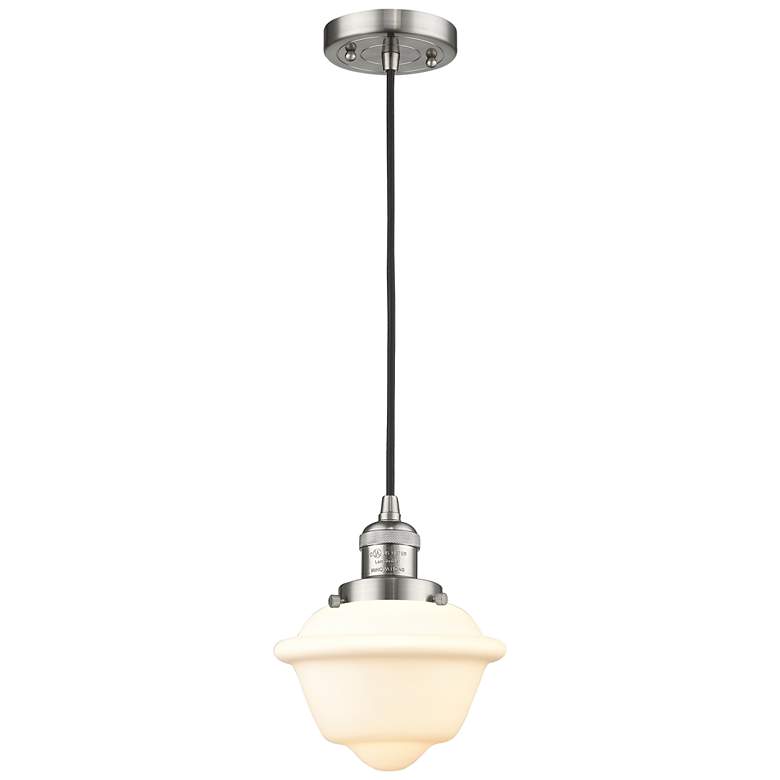 Image 1 Franklin Restoration Oxford 8" LED Mini Pendant - Satin Nickel - White