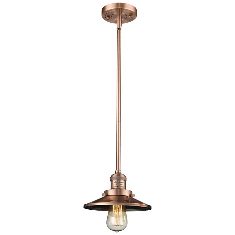 Image 1 Franklin Restoration Railroad 8" Antique Copper Stem Hung Mini Pendant