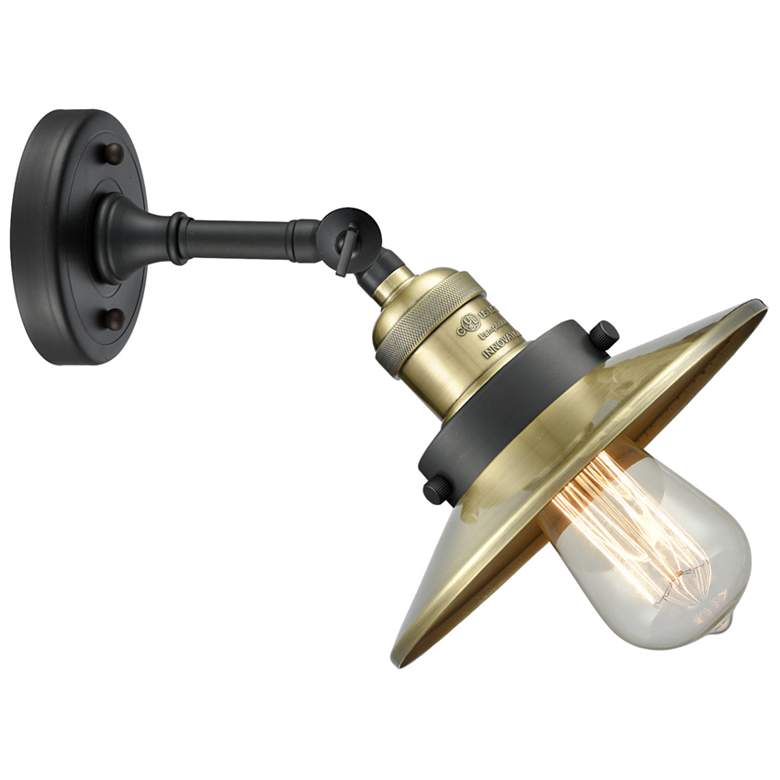 Image 1 Franklin Restoration Railroad 8" Black Brass LED Sconce w/ Brass Shade