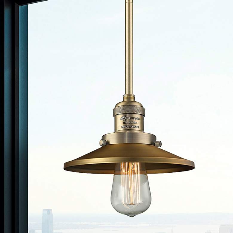 Image 1 Franklin Restoration Railroad 8" Brushed Brass Stem Hung Mini Pendant