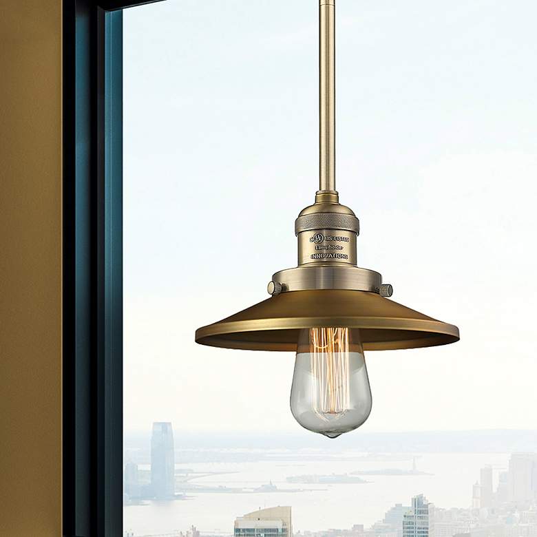 Image 3 Franklin Restoration Railroad 8" Brushed Brass Stem Hung Mini Pendant more views