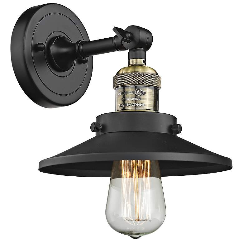 Image 1 Franklin Restoration Railroad 8" LED Sconce - Black Brass - Black Shad