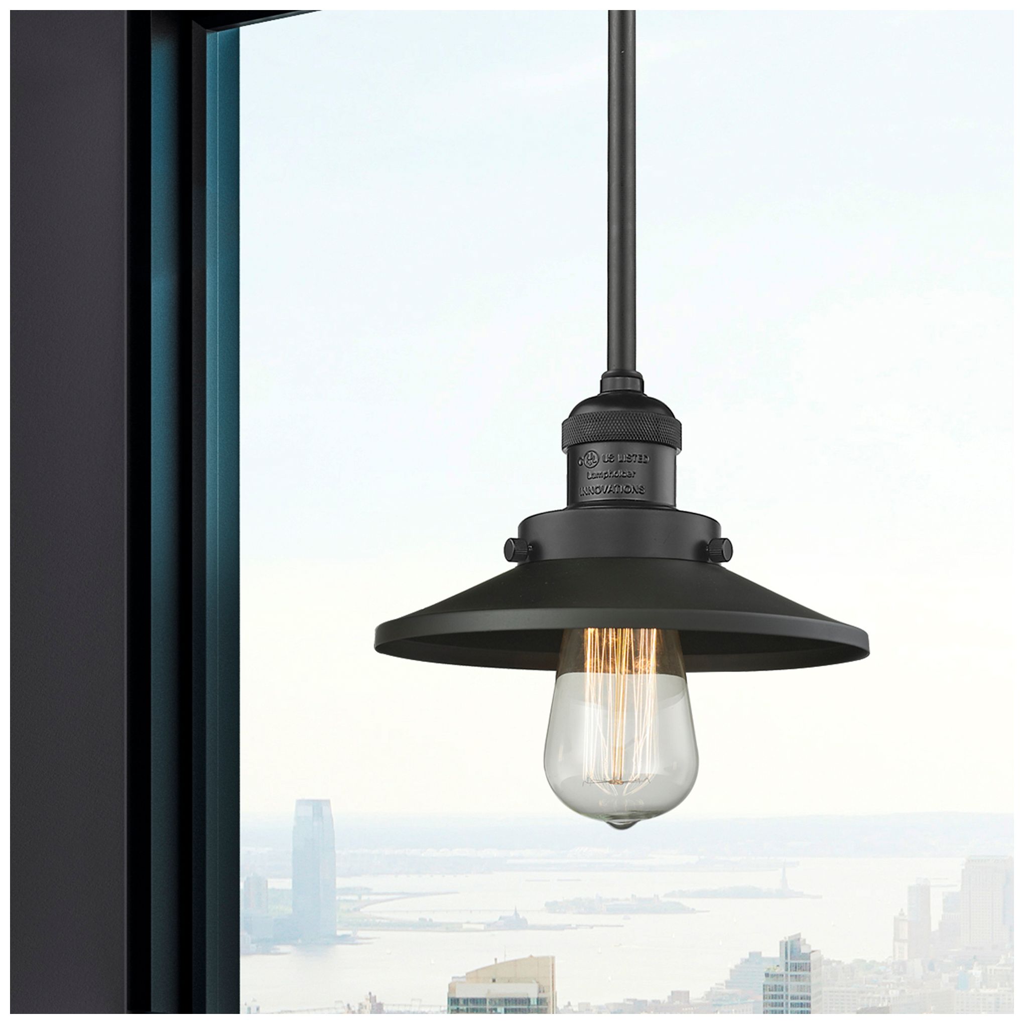 Image 2 Franklin Restoration Railroad 8" Matte Black Stem Hung Mini Pendant more views