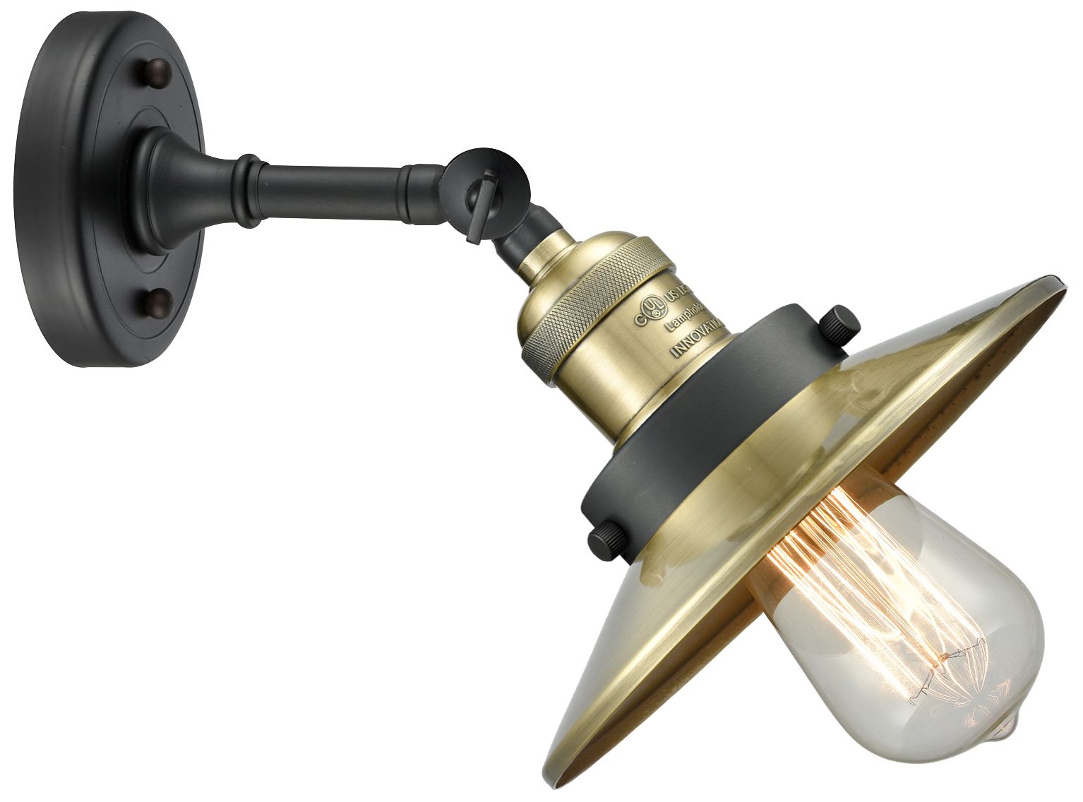 Franklin Restoration Railroad 8"H Black Brass Sconce w/ Brass Shade