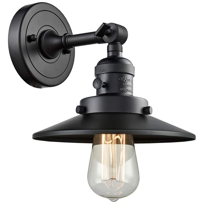 Image 1 Franklin Restoration Railroad 8"H Matte Black Wall Sconce