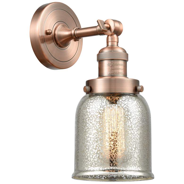 Image 1 Franklin Restoration Small Bell 5" Antique Copper Sconce w/ Mercury Sh