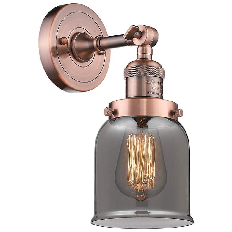 Image 1 Franklin Restoration Small Bell 5" Antique Copper Sconce w/ Smoke Shad
