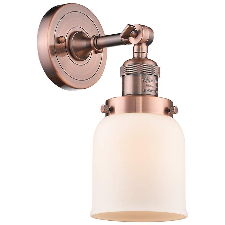 Image 1 Franklin Restoration Small Bell 5" Antique Copper Sconce w/ White Shad