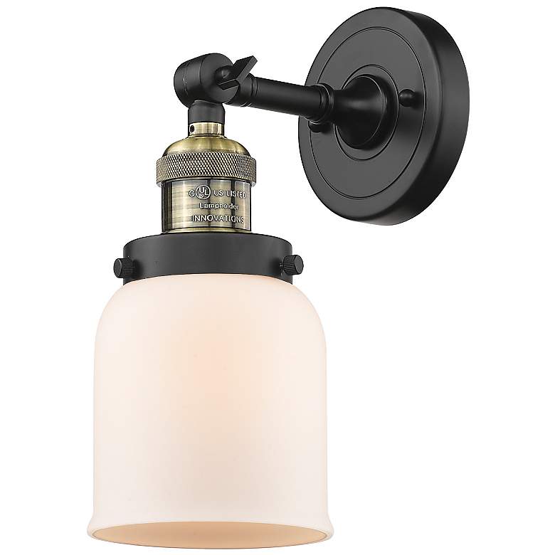 Image 1 Franklin Restoration Small Bell 5" Black Brass Sconce w/ White Shade