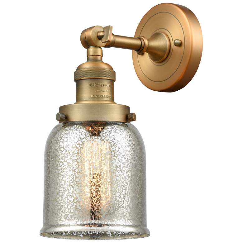 Image 1 Franklin Restoration Small Bell 5" Brushed Brass Sconce w/ Mercury Sha