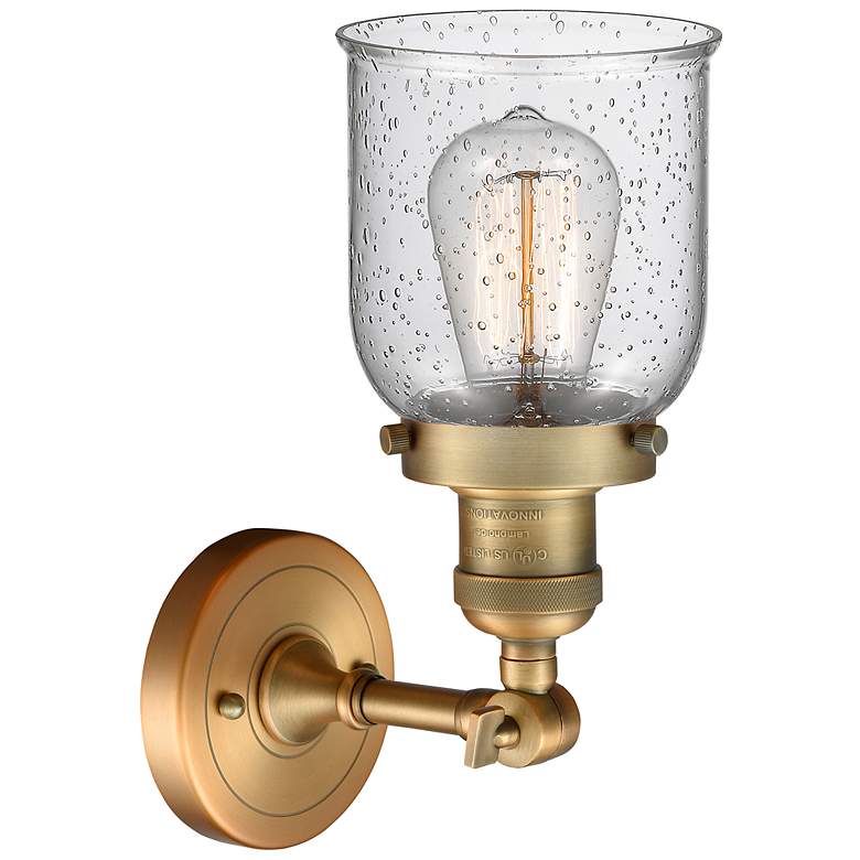Image 3 Franklin Restoration Small Bell 5" Brushed Brass Sconce w/ Seedy Shade more views