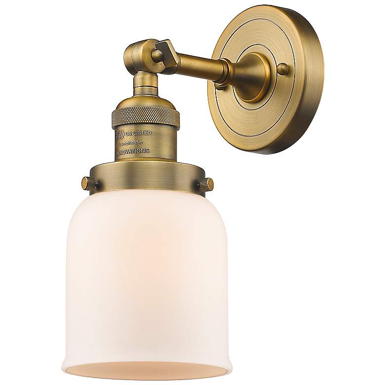 Image 1 Franklin Restoration Small Bell 5 inch Brushed Brass Sconce w/ White Shade
