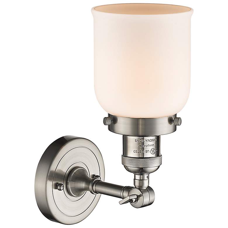 Image 3 Franklin Restoration Small Bell 5" Brushed Nickel Sconce w/ White Shad more views