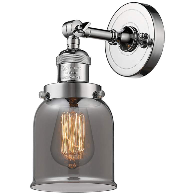 Image 1 Franklin Restoration Small Bell 5" Chrome Sconce w/ Smoke Shade
