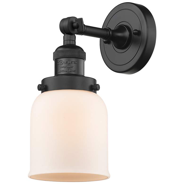 Image 1 Franklin Restoration Small Bell 5" Matte Black Sconce w/ Matte White S