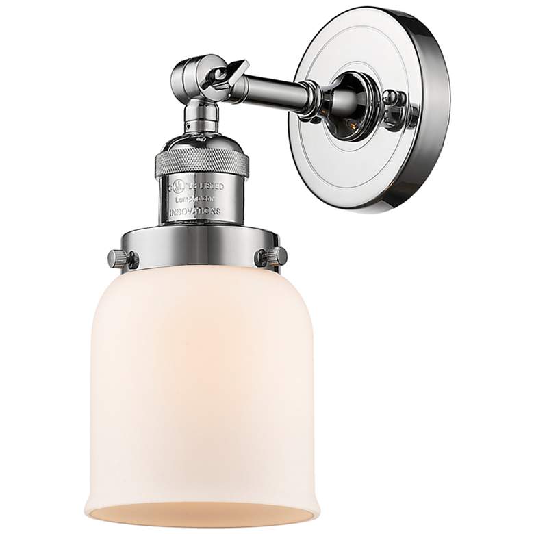 Image 1 Franklin Restoration Small Bell 5" Polished Chrome Sconce w/ White Sha