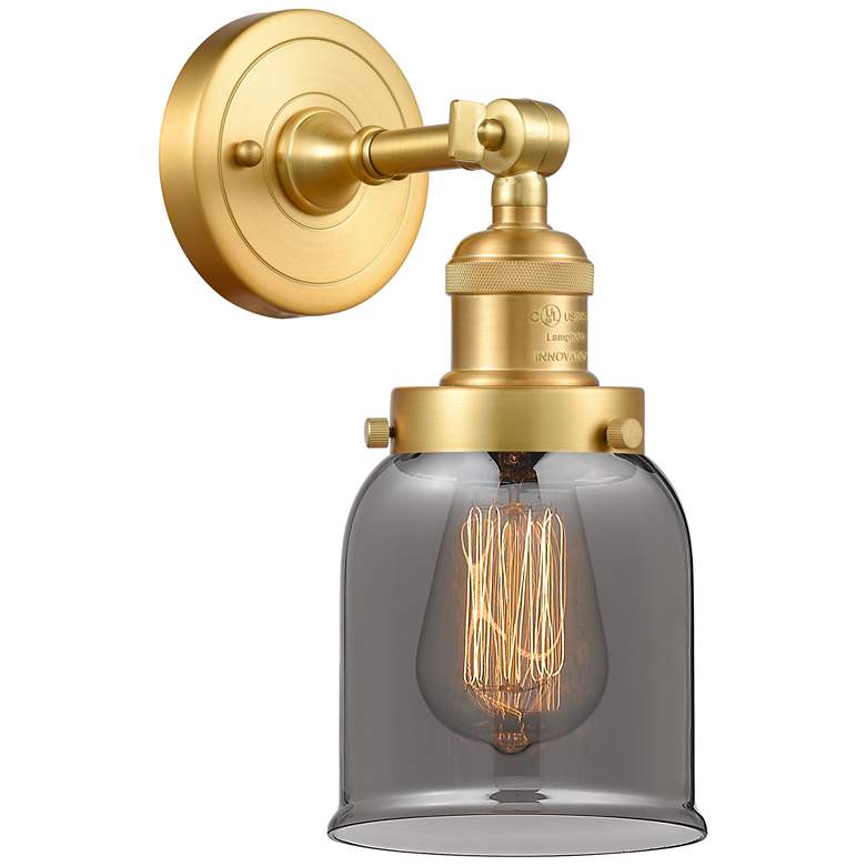Image 1 Franklin Restoration Small Bell 5" Satin Gold Sconce w/ Plated Smoke S