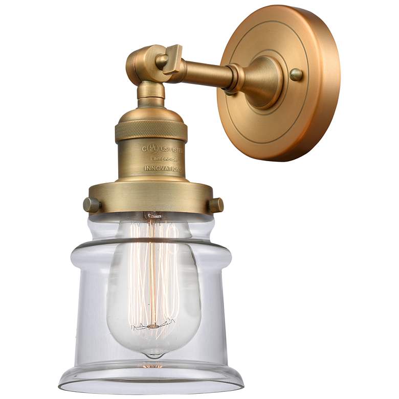 Image 1 Franklin Restoration Small Canton 5" Brushed Brass Sconce w/ Clear Sha