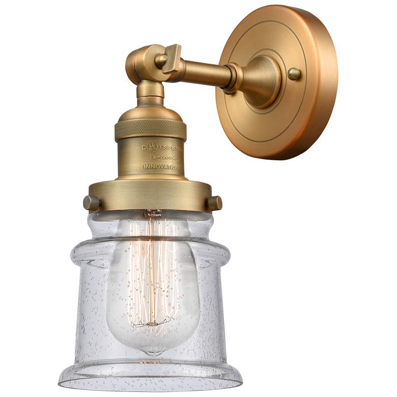 Image 1 Franklin Restoration Small Canton 5" Brushed Brass Sconce w/ Seedy Sha