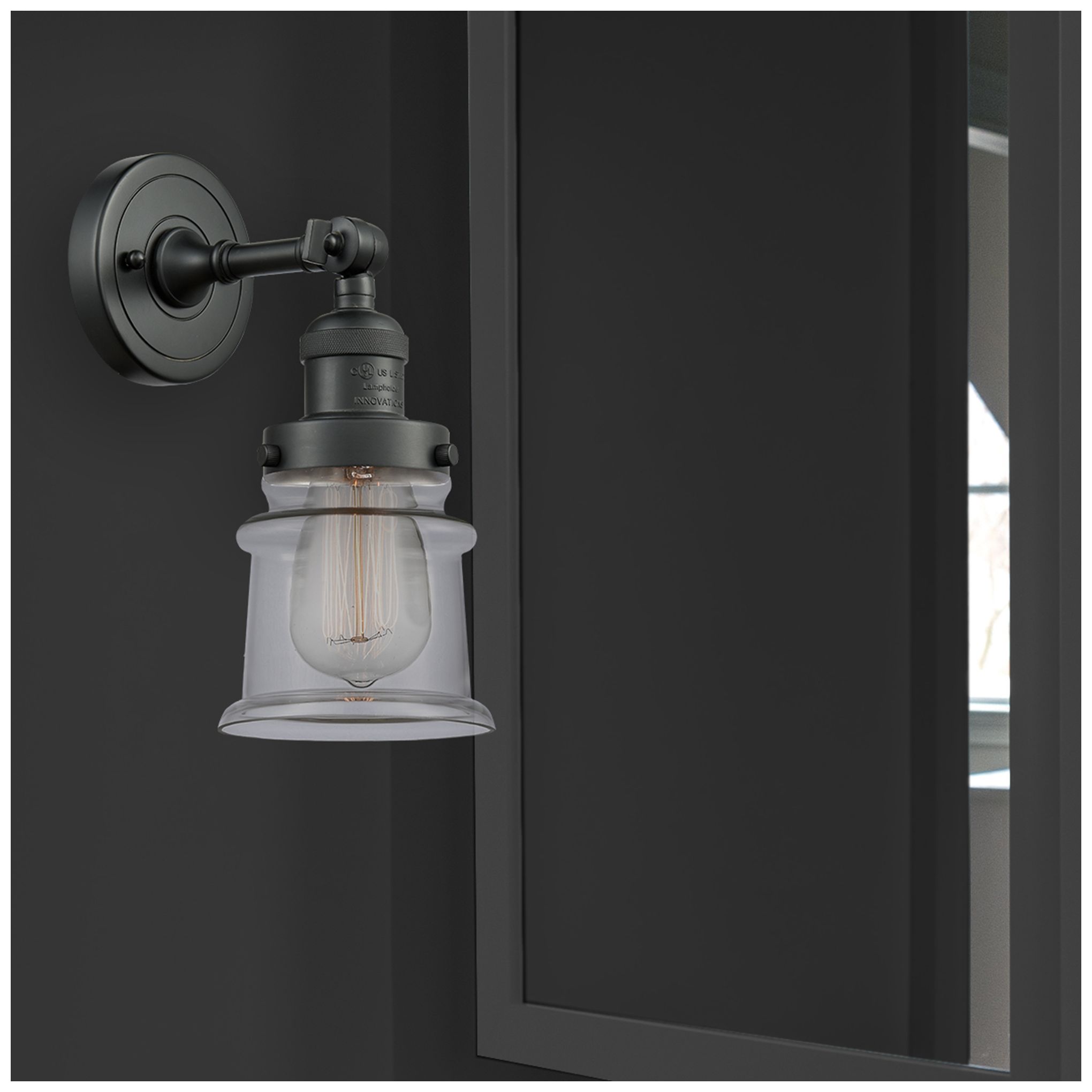 Image 4 Franklin Restoration Small Canton 5" Matte Black Sconce w/ Clear Shade more views