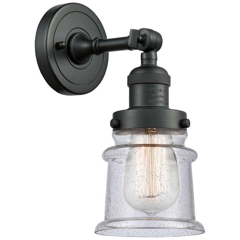 Image 1 Franklin Restoration Small Canton 5" Matte Black Sconce w/ Seedy Shade