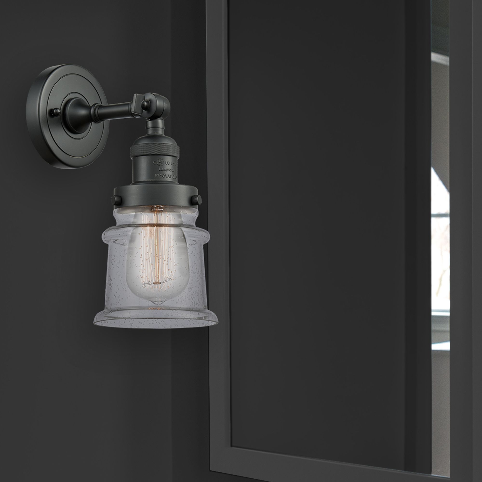 Image 4 Franklin Restoration Small Canton 5" Matte Black Sconce w/ Seedy Shade more views