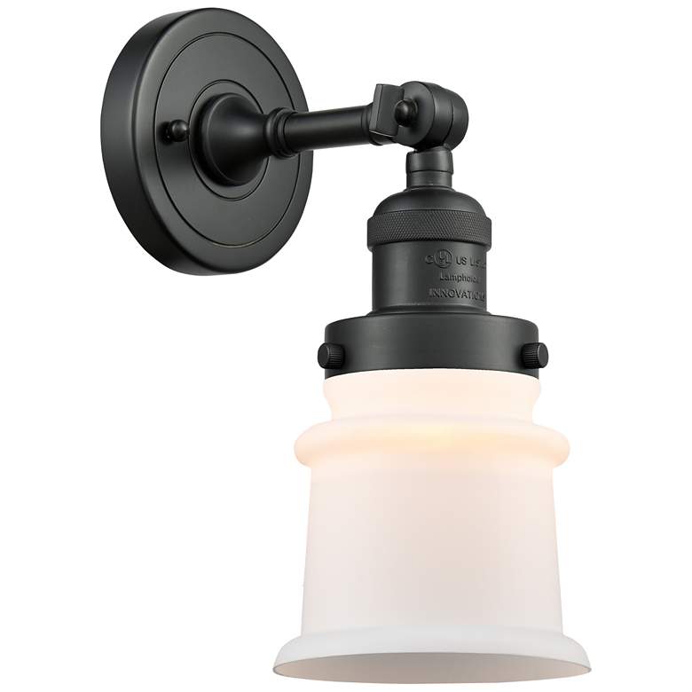 Image 1 Franklin Restoration Small Canton 5" Matte Black Sconce w/ White Shade