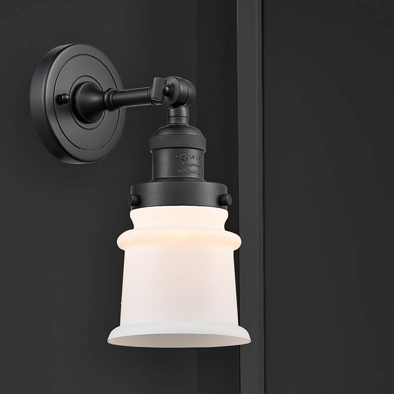 Image 1 Franklin Restoration Small Canton 5" Matte Black Sconce w/ White Shade