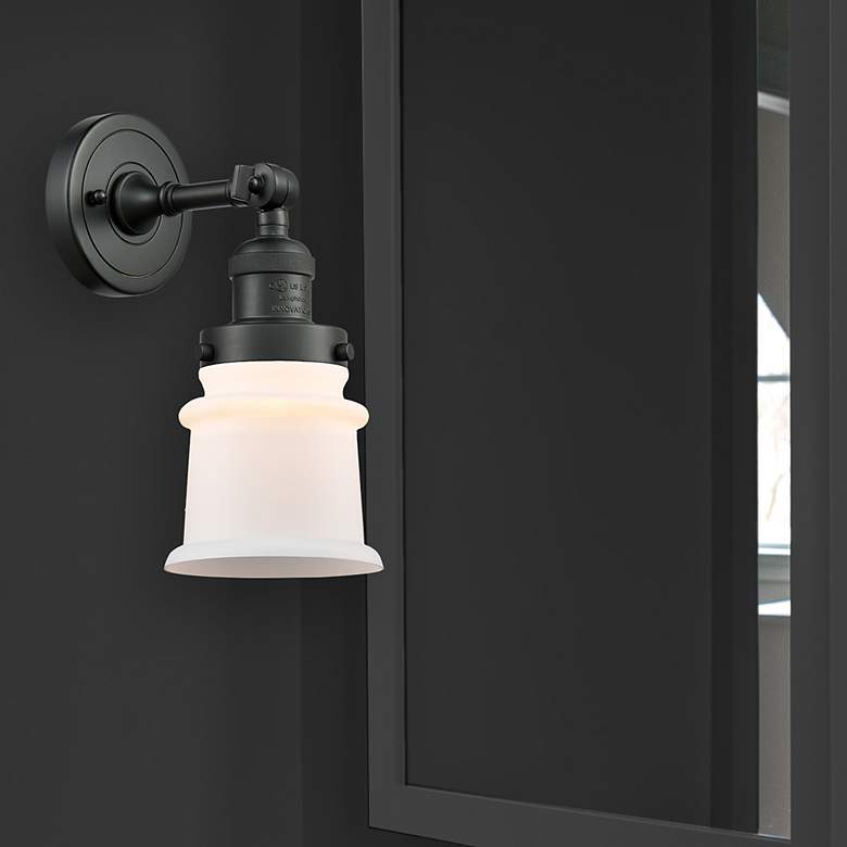 Image 5 Franklin Restoration Small Canton 5" Matte Black Sconce w/ White Shade more views