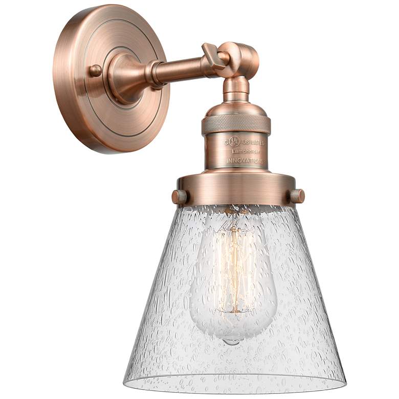 Image 1 Franklin Restoration Small Cone 6" Antique Copper Sconce w/ Seedy Shad