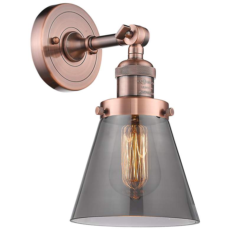 Image 1 Franklin Restoration Small Cone 6" Antique Copper Sconce w/ Smoke Shad