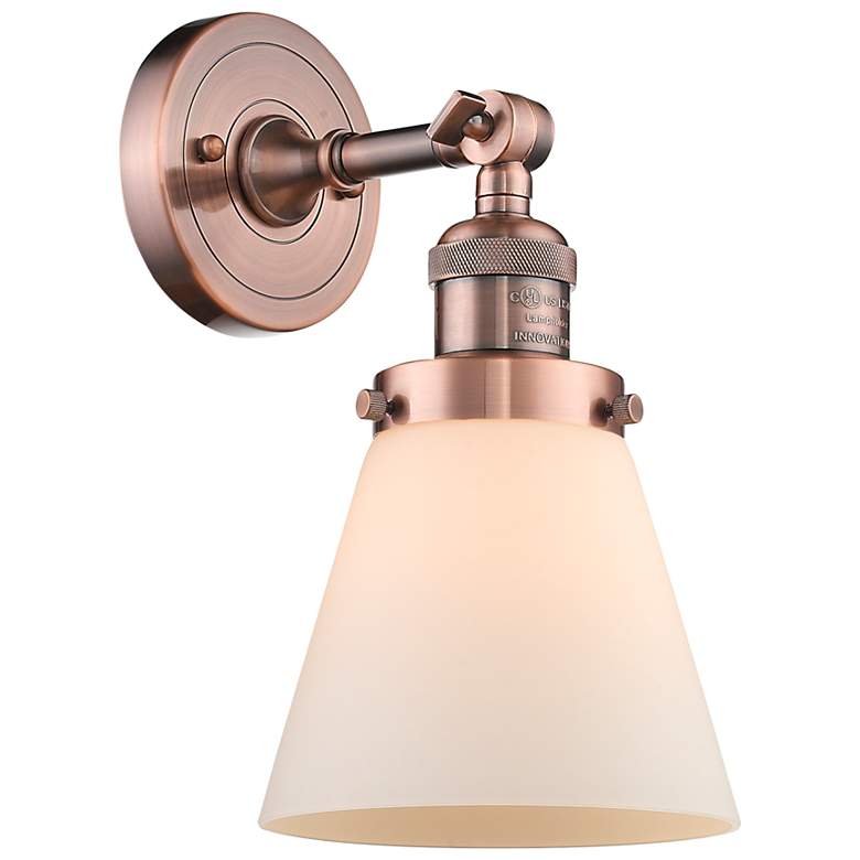 Image 1 Franklin Restoration Small Cone 6" Antique Copper Sconce w/ White Shad
