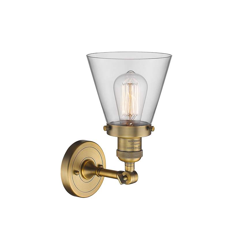 Image 3 Franklin Restoration Small Cone 6" Brushed Brass Sconce w/ Clear Shade more views