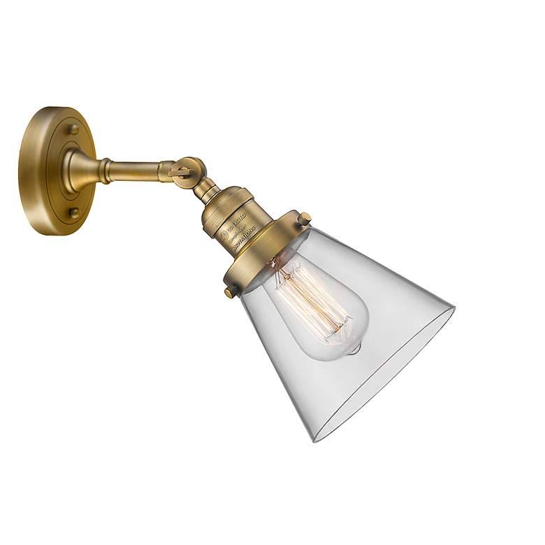 Image 4 Franklin Restoration Small Cone 6" Brushed Brass Sconce w/ Clear Shade more views