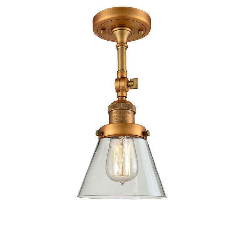 Image 5 Franklin Restoration Small Cone 6" Brushed Brass Sconce w/ Clear Shade more views