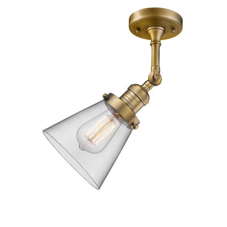 Image 6 Franklin Restoration Small Cone 6" Brushed Brass Sconce w/ Clear Shade more views