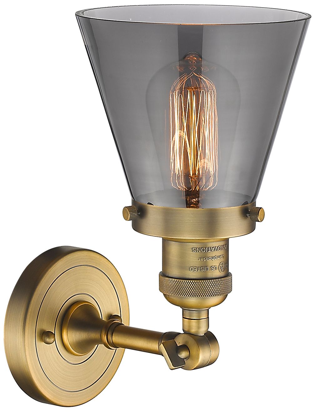 Image 2 Franklin Restoration Small Cone 6" Brushed Brass Sconce w/ Smoke Shade more views