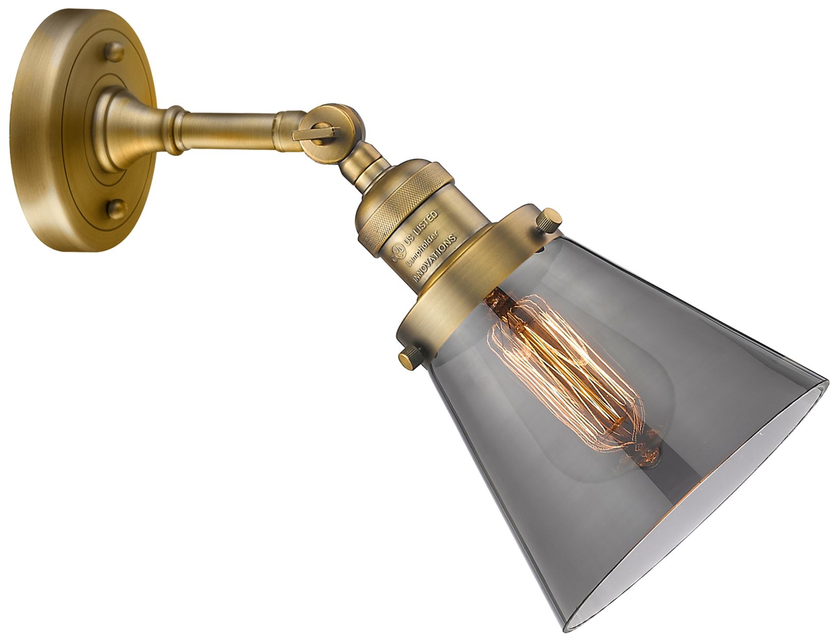 Image 3 Franklin Restoration Small Cone 6" Brushed Brass Sconce w/ Smoke Shade more views