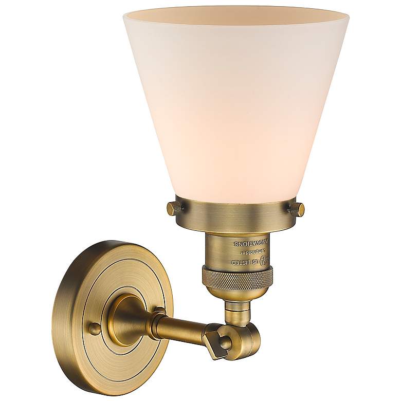 Image 3 Franklin Restoration Small Cone 6" Brushed Brass Sconce w/ White Shade more views