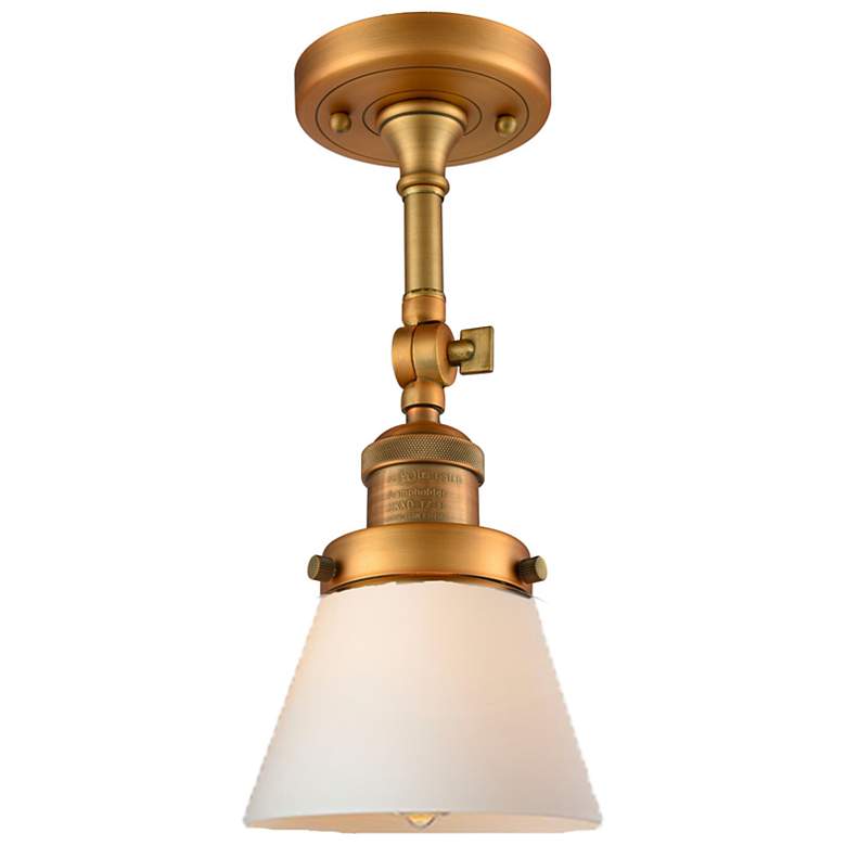 Image 5 Franklin Restoration Small Cone 6" Brushed Brass Sconce w/ White Shade more views