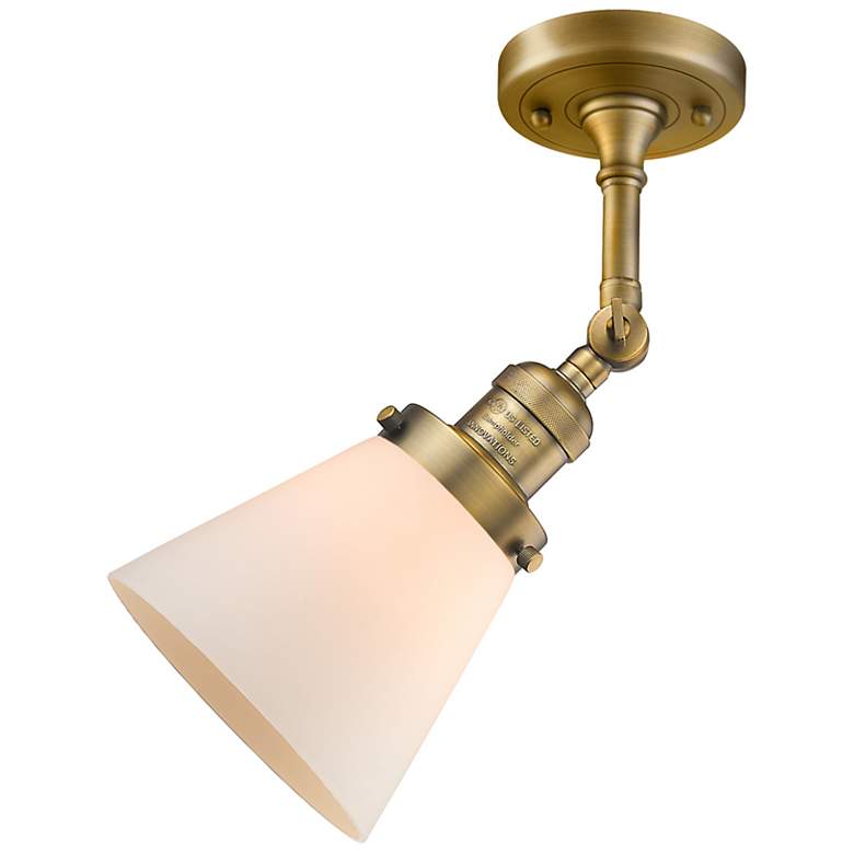 Image 6 Franklin Restoration Small Cone 6" Brushed Brass Sconce w/ White Shade more views
