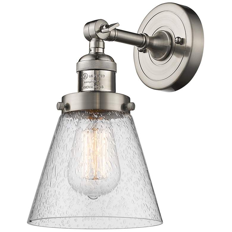 Image 1 Franklin Restoration Small Cone 6" Brushed Nickel Sconce w/ Seedy Shad